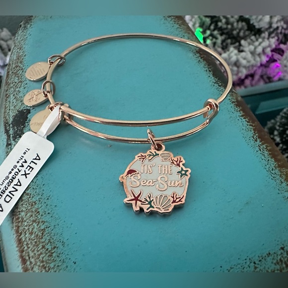 🎄 NWT Alex and Ani Tis’ the Sea-Sun Charm Bangle Bracelet in Shiny Rose Gold 🎄 - Picture 4 of 6